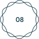 Circular geometric pattern with the number 08 in the center, outlined in dark teal lines on a transparent background, conveying a modern and organized tone