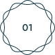 Circular geometric pattern with the number 01 in the center, outlined in dark teal lines on a transparent background, conveying a modern and organized tone