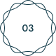 Circular geometric pattern with the number 03 in the center, outlined in dark teal lines on a transparent background, conveying a modern and organized tone